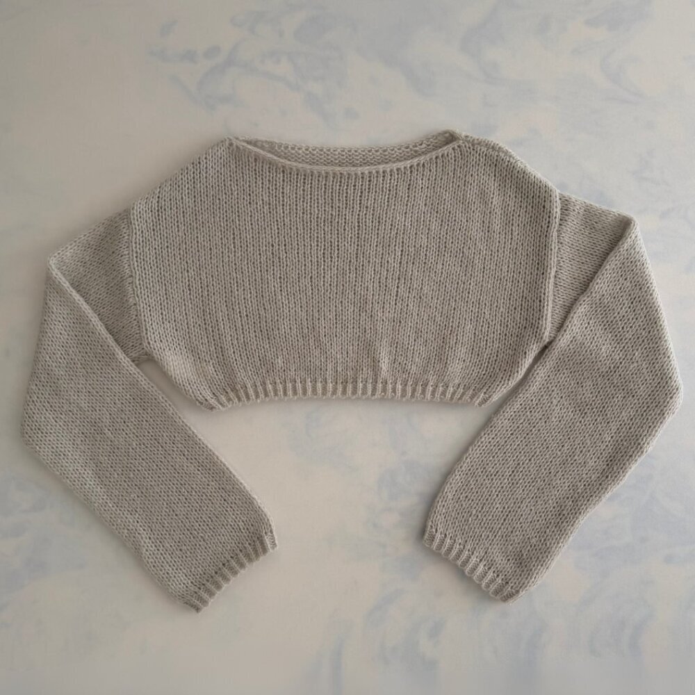 Cropped Knit Bolero - Light Gray Crop Top